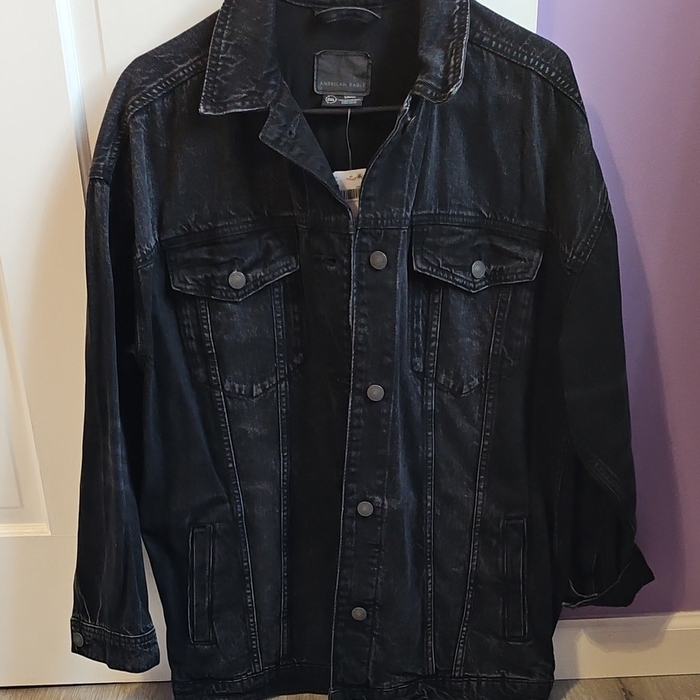 Oversized Black Denim Jacket- American Eagle